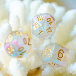 UDIXI Glitter DND Dice Set, 7-die Polyhedral Dice Iridecent Swirls Dice for Role Playing Game Dungeons and Dragons, D&D Dice, (Pink &Cyan)