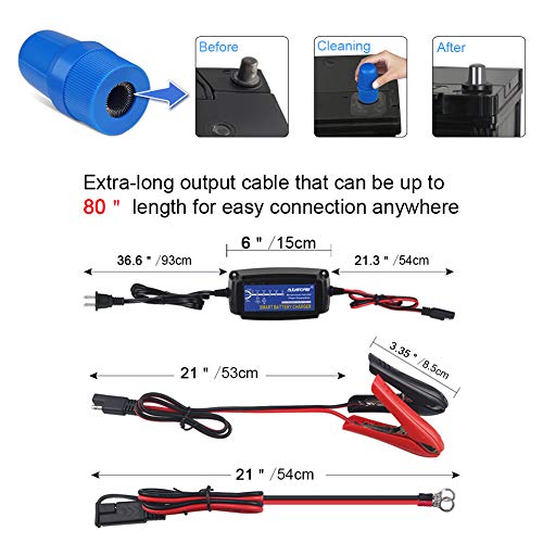 ADPOW 5A 12V Automatic Smart Battery Charger Automotive Maintainer 7-Stages Trickle Charger for Deep Cycle Battery Car Marine Trolling Motor Boat Truck Lawn Mower RV AGM with Terminal Cleaning Brush