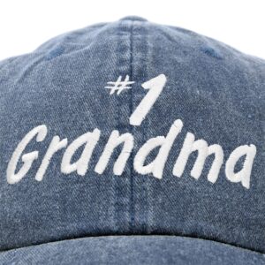 DALIX Number 1 Grandma Hat Gift Washed Cotton Baseball Cap in Washed Denim Navy Blue