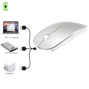 KLO Rechargeable Bluetooth Mouse for MacBook/MacBook air/Pro/iPad, Wireless Mouse for MacBook/Laptop/Notebook/iPad/Chromebook/pc(Silver)