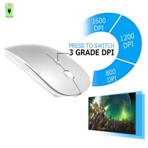 KLO Rechargeable Bluetooth Mouse for MacBook/MacBook air/Pro/iPad, Wireless Mouse for MacBook/Laptop/Notebook/iPad/Chromebook/pc(Silver)