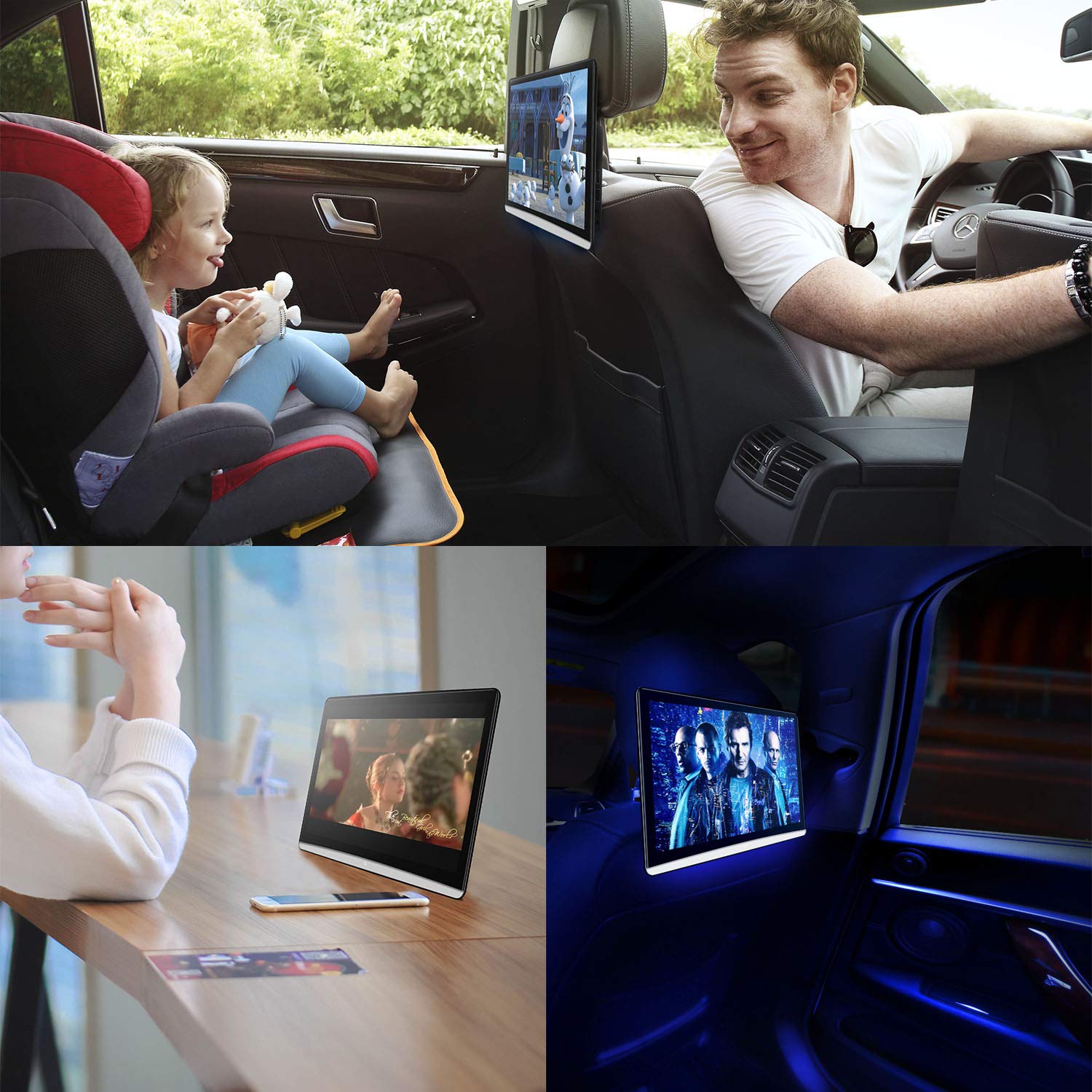 12.4inch Dual Pack Android 10 TV Car Headrest Video Player, 1920X1080 IPS Touch Screen, Support WiFi/Wireless Miracast/Bluetooth/HDMI Input/FM/USB/Micro SD Card