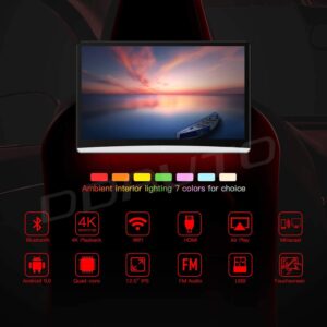 12.4inch Dual Pack Android 10 TV Car Headrest Video Player, 1920X1080 IPS Touch Screen, Support WiFi/Wireless Miracast/Bluetooth/HDMI Input/FM/USB/Micro SD Card