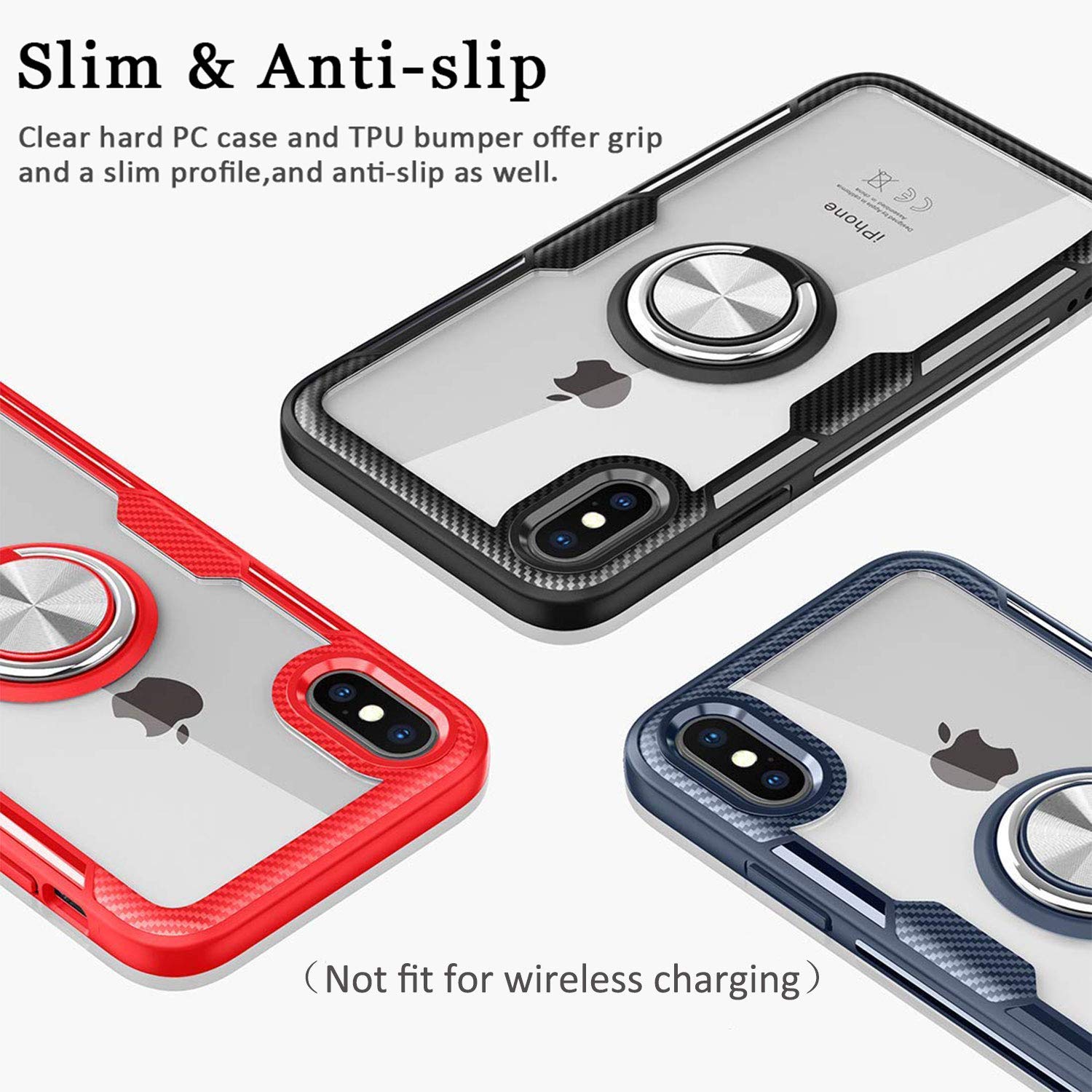 MOVOYEE Design for iPhone XR Case Thin,iPhone XR Cases Clear iPhone XR Case Transparent,iPhone XR Case Stand Magnetic Ring Shockproof Silicone Hard Back Cover Case for Apple iPhone XR 6.1 Inch Black