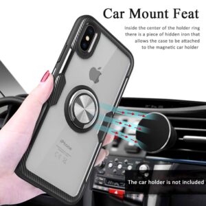 MOVOYEE Design for iPhone XR Case Thin,iPhone XR Cases Clear iPhone XR Case Transparent,iPhone XR Case Stand Magnetic Ring Shockproof Silicone Hard Back Cover Case for Apple iPhone XR 6.1 Inch Black