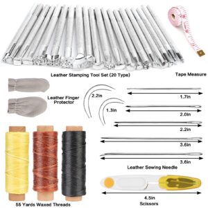 BAGERLA 50 Pieces Leather Working Tools and Supplies with Leather Tool Box Prong Punch Edge Beveler Wax Ropes Needles Perfect for Stitching Punching Cutting Sewing Leather Craft Making