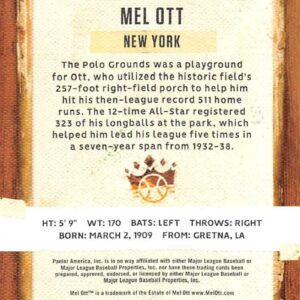 2019 Panini Diamond Kings #6 Mel Ott New York Giants Baseball Card