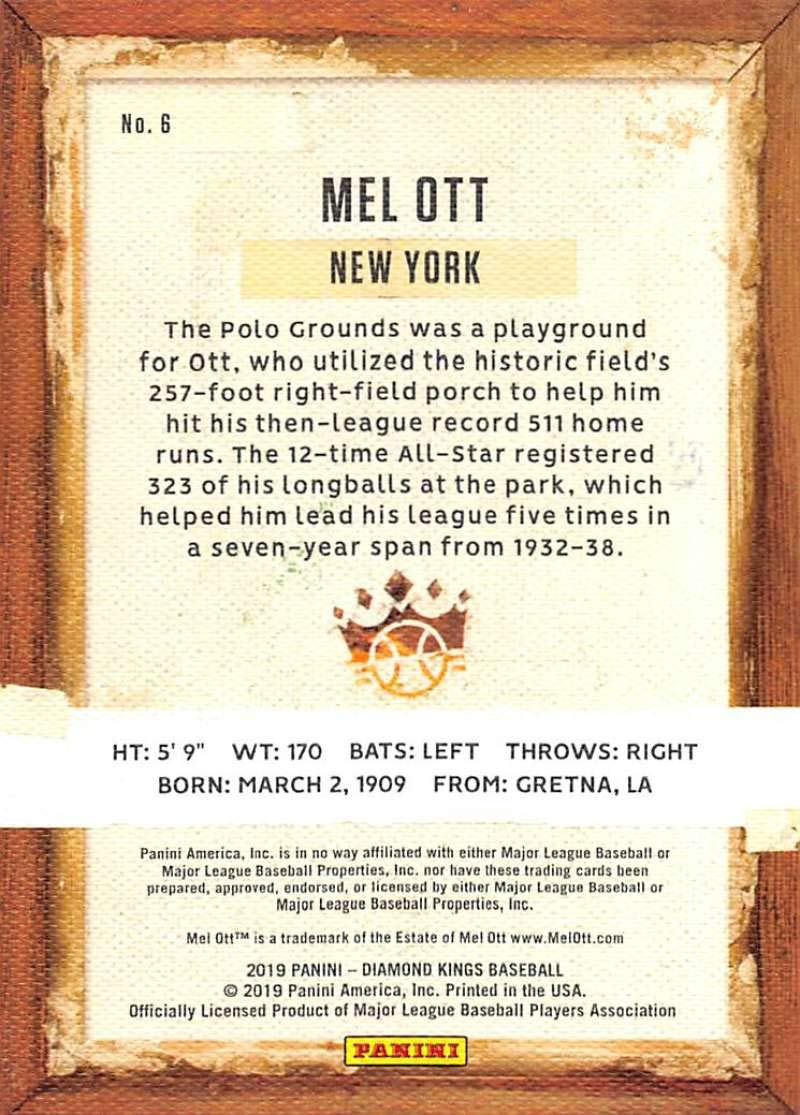 2019 Panini Diamond Kings #6 Mel Ott New York Giants Baseball Card