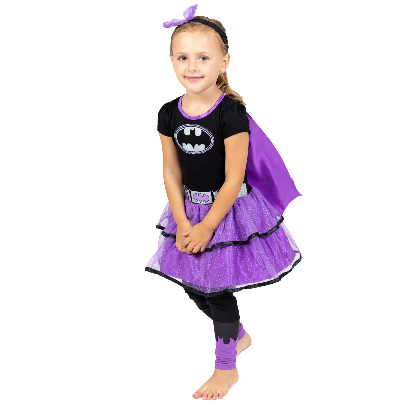 WARNER BROS DC Comics Justice League Batgirl Newborn Baby Girls Tulle Costume Dress Leggings Cape and Headband 4 Piece Set 0-6 Months