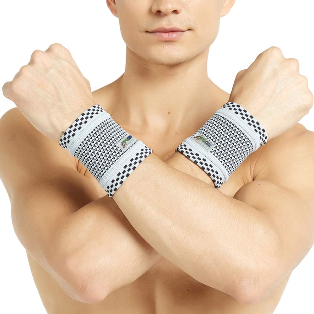 NeoTech Care Wrist Band - Light, Elastic, Men, Women, Right or Left - Grey Color (Size M, 1 Pair)