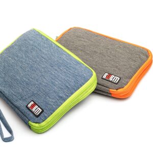 Three Layer Electronics Organizer and Travel Organizer for Tablet, Cables, and Chargers. Size XL Fit up to 10" Tablets. (Grey and Bright Orange)