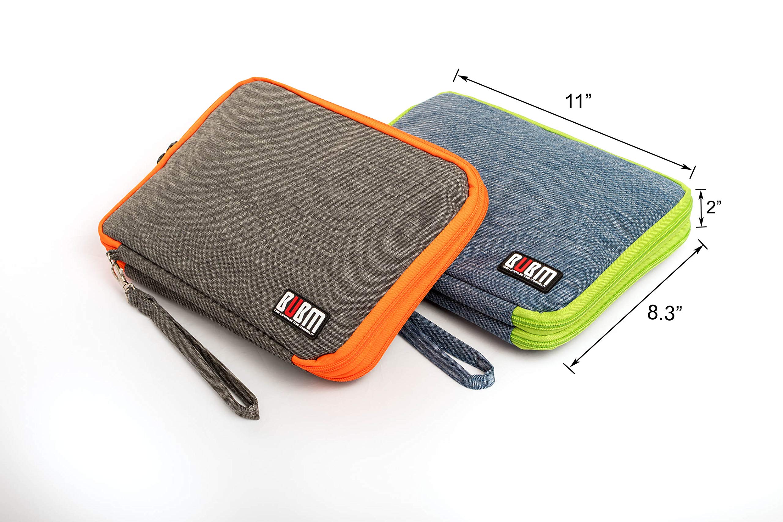 Three Layer Electronics Organizer and Travel Organizer for Tablet, Cables, and Chargers. Size XL Fit up to 10" Tablets. (Grey and Bright Orange)