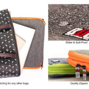 Three Layer Electronics Organizer and Travel Organizer for Tablet, Cables, and Chargers. Size XL Fit up to 10" Tablets. (Grey and Bright Orange)