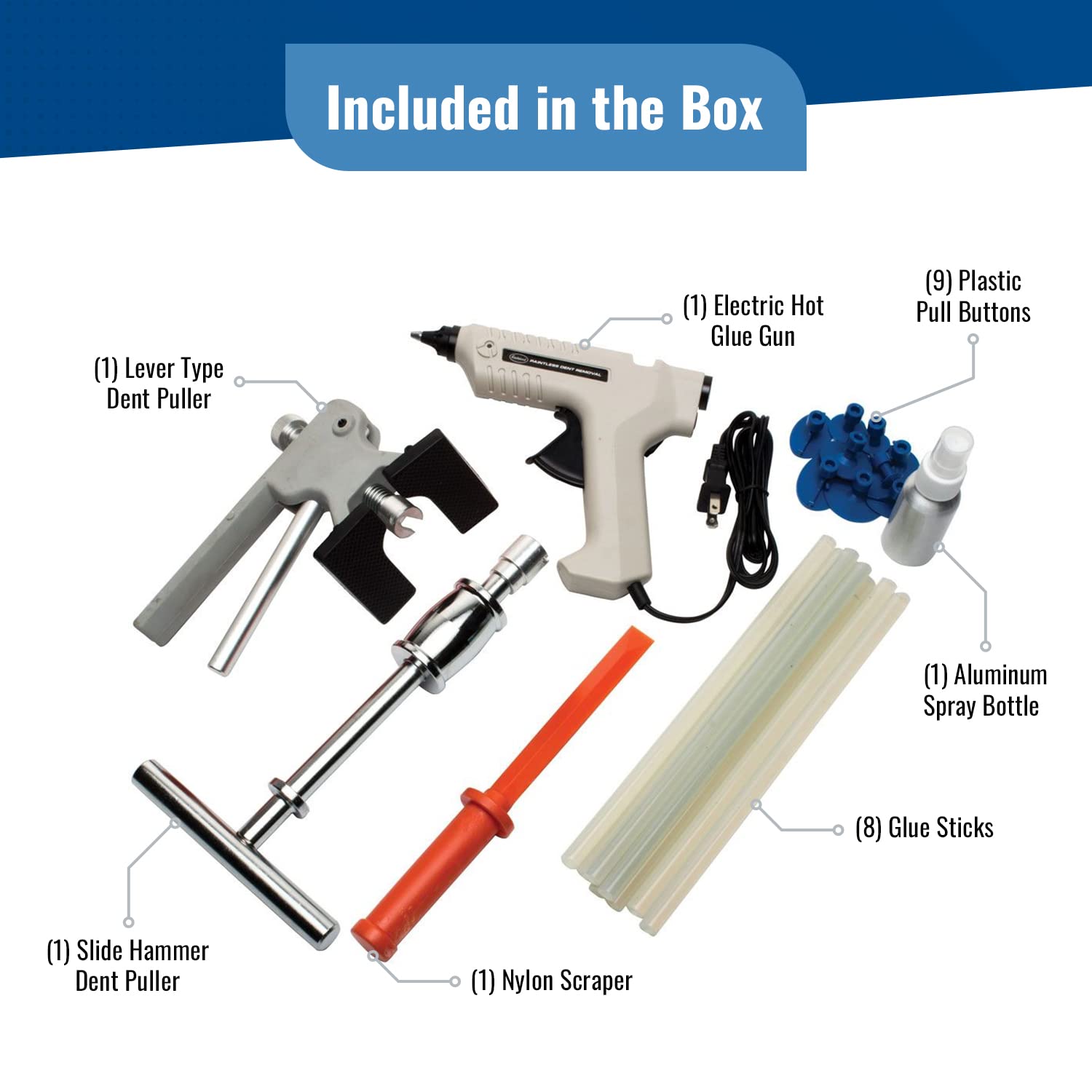 Eastwood Paintless Dent Repair Kit - PDR | Removes Dents Out of Metal Auto Body Panels | Auto Body Tool Set Dent Puller Kit with Slide Hammer Puller Set, Scarper Tool and Glue Gun for Car Hail Damage