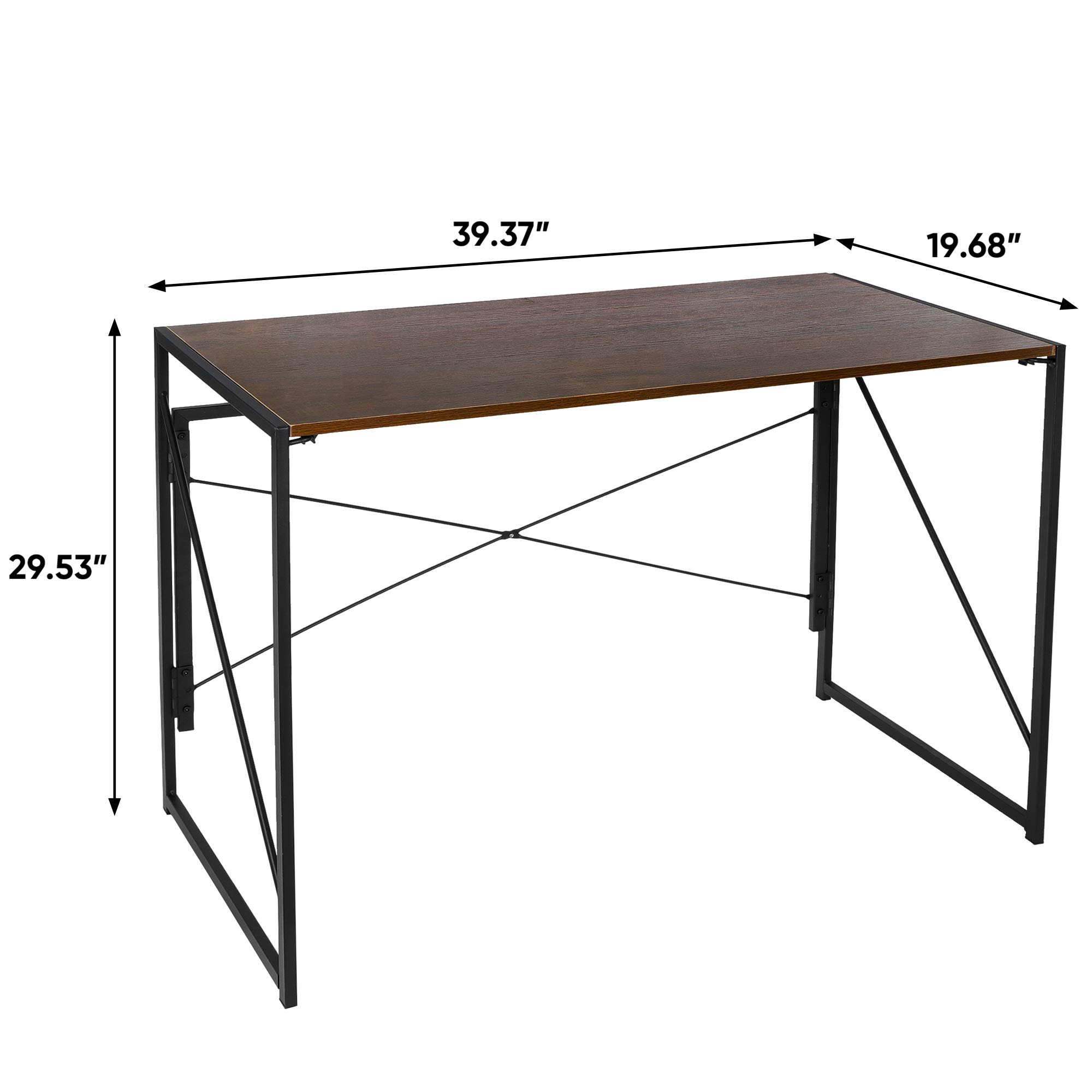 SUPER DEAL 40 inch Folding Computer Writing Desk Wood and Metal Study Desk, PC Laptop Home Office Study Table, Espresso