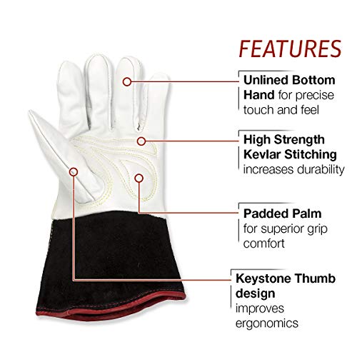 Lincoln Electric Premium TIG Welding Gloves | Top Grain Leather | High Dexterity | Large | K2983-L,White