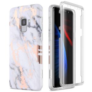 suritch case for galaxy s9, [built-in screen protector] full-body protection shockproof rugged bumper protective cover for samsung galaxy s9 5.8 inch (gold marble)