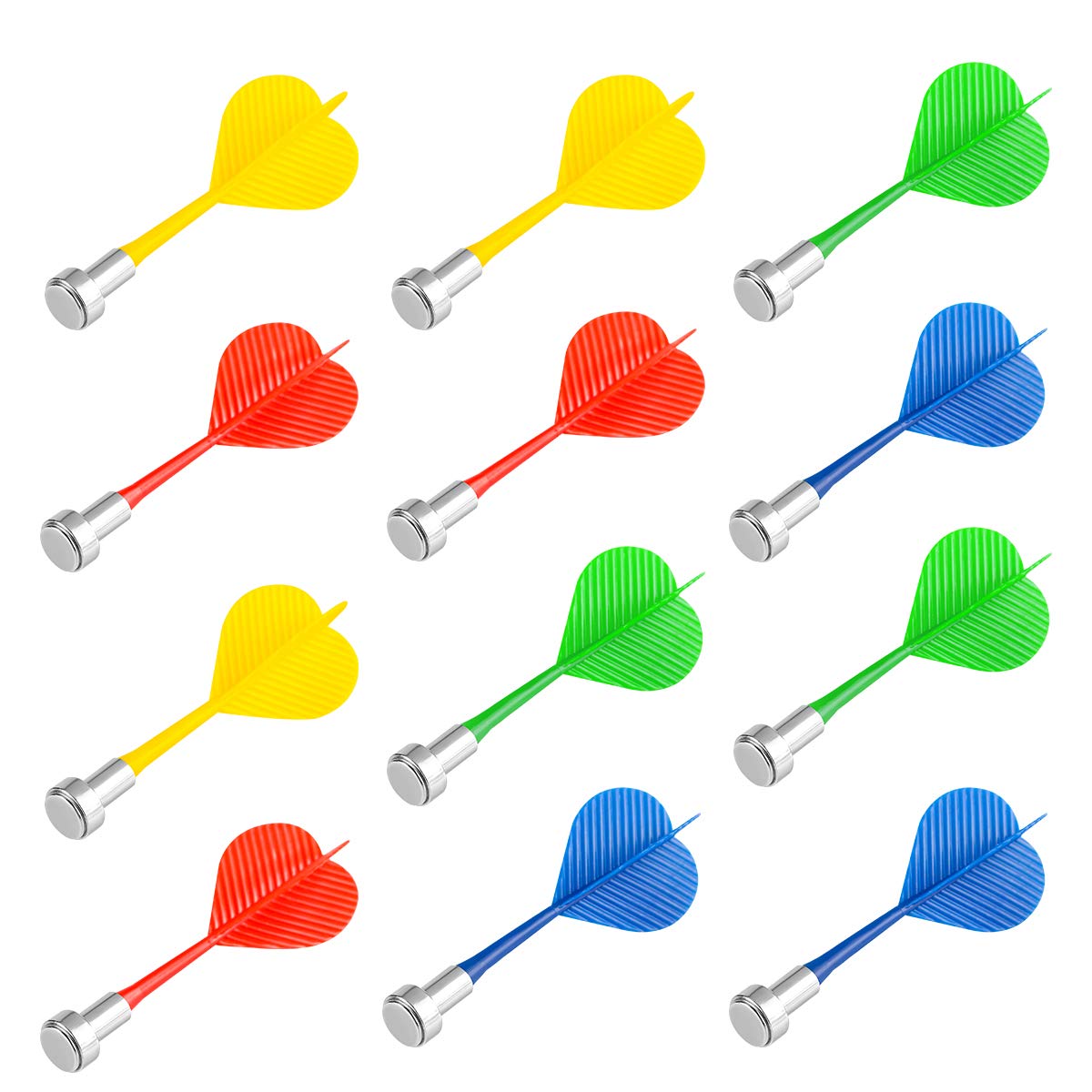 Yalis Magnetic Darts 12 Packs, Replacement Dart for Magnet Dartboard, Safety Plastic Darts for Target Game, Red Yellow Green and Blue