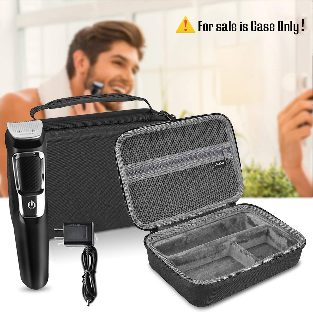 ProCase Hard Travel Case for Multigroom Series 3000 5000 7000 MG3750 MG5750/49 MG7750/49 Men's Electric Trimmer Shaver and Attachments Father's Day Gift -Black