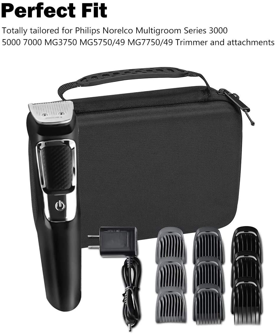 ProCase Hard Travel Case for Multigroom Series 3000 5000 7000 MG3750 MG5750/49 MG7750/49 Men's Electric Trimmer Shaver and Attachments Father's Day Gift -Black