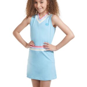 Street Tennis Club Girls Tennis Dress & Golf Outfit, Athletic Skirts Dress with Built-in Shorts - Girls Active Golf and Tennis Clothes Blue Medium (8-9 Years)