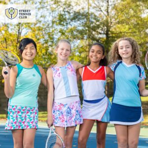 Street Tennis Club Girls Tennis Dress & Golf Outfit, Athletic Skirts Dress with Built-in Shorts - Girls Active Golf and Tennis Clothes Blue Medium (8-9 Years)