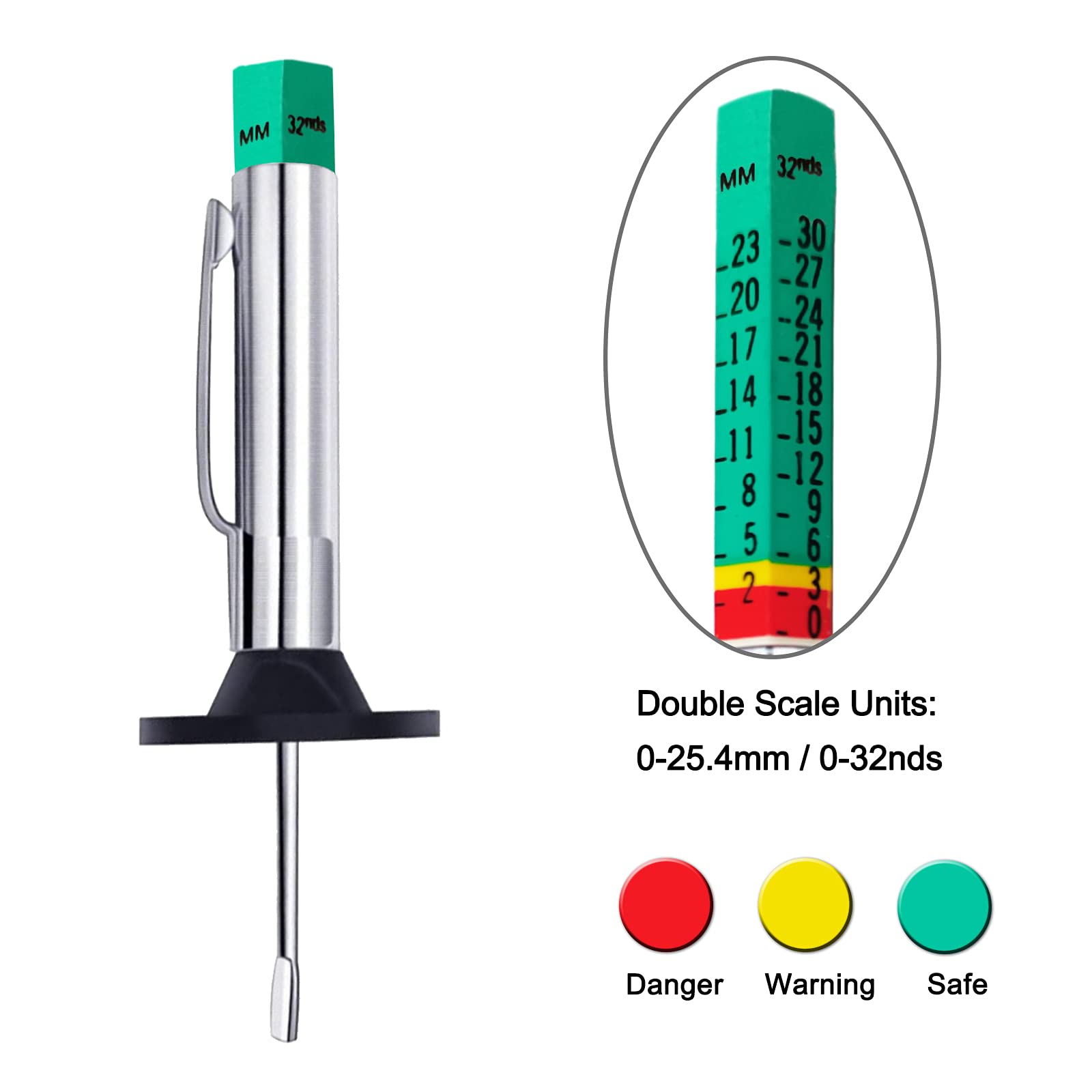 GODESON Tire Tread Depth Gauge,Two-Sided Smart Color Coded Tire Tread Depth Measurement Tool, Tire Wear Gauge in 32nds(Pack of 2)