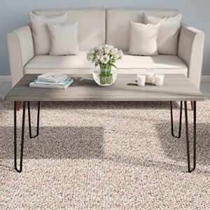 lavish home modern industrial coffee table with hairpin legs, 41 inch, gray