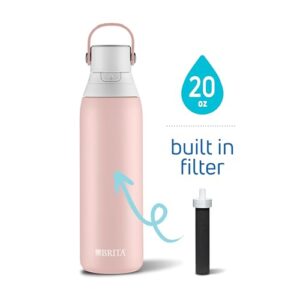 Brita Stainless Steel Premium Filtering Water Bottle, BPA-Free, Reusable, Insulated, Replaces 300 Plastic Water Bottles, Filter Lasts 2 Months or 40 Gallons, Includes 1 Filter, Rose - 20 oz.