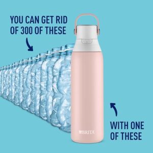 Brita Stainless Steel Premium Filtering Water Bottle, BPA-Free, Reusable, Insulated, Replaces 300 Plastic Water Bottles, Filter Lasts 2 Months or 40 Gallons, Includes 1 Filter, Rose - 20 oz.