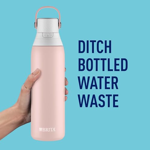 Brita Stainless Steel Premium Filtering Water Bottle, BPA-Free, Reusable, Insulated, Replaces 300 Plastic Water Bottles, Filter Lasts 2 Months or 40 Gallons, Includes 1 Filter, Rose - 20 oz.