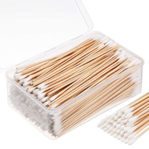 norme 500 pieces cleaning swabs, pointed/round tip with wooden handle cleaning swabs buds for jewelry ceramics electronics in storage case (6 inch, pointed tip)