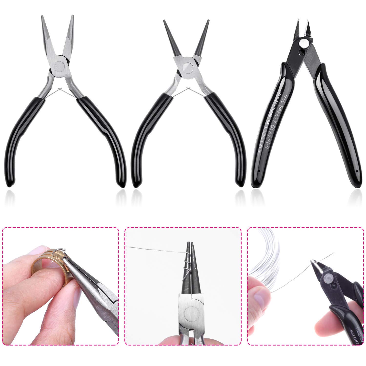 Jewelry Pliers, Cridoz Beading Pliers Set with Needle Nose Pliers, Round Nose Pliers and Wire Cutter for Jewelry Making Beading Repair Supplies and Crafting (set of 3)