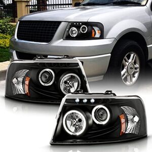 acanii - for 2003-2006 ford expedition led halo black housing projector headlights headlamps, driver & passenger side