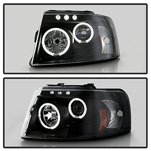 ACANII - For 2003-2006 Ford Expedition LED Halo Black Housing Projector Headlights Headlamps, Driver & Passenger Side