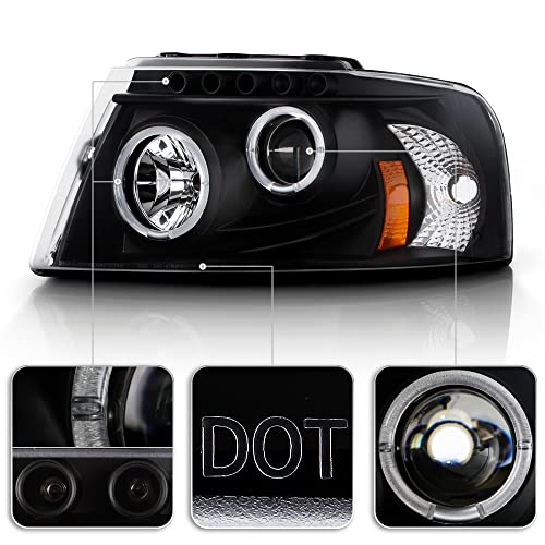 ACANII - For 2003-2006 Ford Expedition LED Halo Black Housing Projector Headlights Headlamps, Driver & Passenger Side