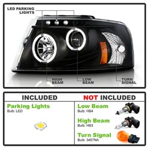 ACANII - For 2003-2006 Ford Expedition LED Halo Black Housing Projector Headlights Headlamps, Driver & Passenger Side