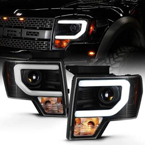 acanii - for [halogen type] 2009-2014 ford f150 led tube black housing projector headlights headlamps driver+passenger