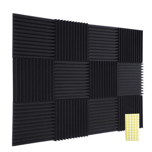 TRUE NORTH Acoustic Foam Panels 12 Pack w/Adhesive - (1"& 2" Thick) Acoustic Panels Sound Absorbing Panel - Sound Panels Noise Reducing For Walls - Sound Foam Panels, Sound Pads For Walls, Noise Foam