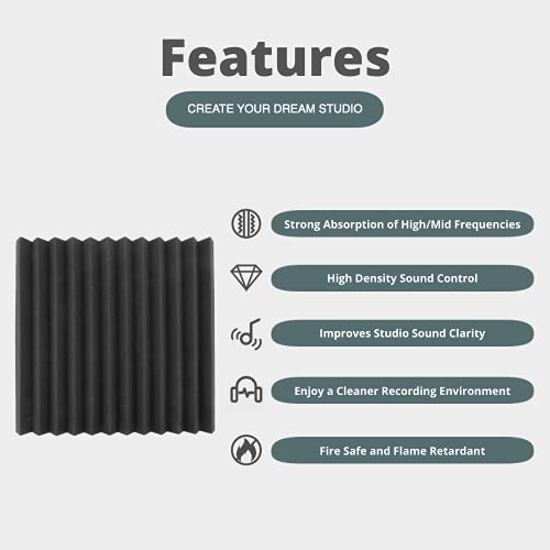 TRUE NORTH Acoustic Foam Panels 12 Pack w/Adhesive - (1"& 2" Thick) Acoustic Panels Sound Absorbing Panel - Sound Panels Noise Reducing For Walls - Sound Foam Panels, Sound Pads For Walls, Noise Foam