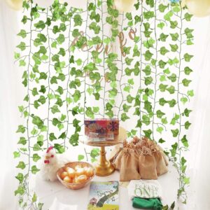 DearHouse 12 Strands Artificial Ivy Leaf Plants Vine Hanging Garland Fake Foliage for Home Kitchen Office Room Wall Decor, 91 Feet