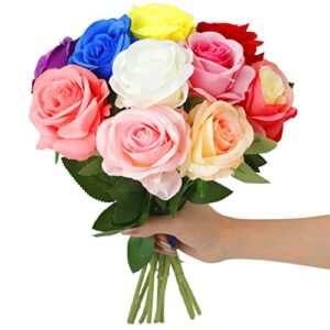 reton 10 pcs artificial silk rose flower, realistic roses fake flowers for diy wedding bouquets centerpieces party garden home floral arrangement decoration - 50cm (multicolor)