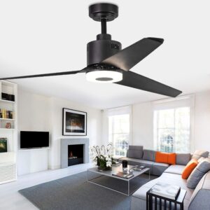 FINXIN Indoor Ceiling Fan Light Fixtures Black Remote LED 52 Ceiling Fans For Bedroom,Living Room,Dining Room Including Motor,3-Blades,Remote Switch