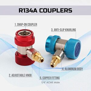 Lichamp A/C R134A Adapters with Puncture 134A Can Tap, AC 134 Quick Coupler Hose Connector Fitting Kit with Tank Adapter and Valve Core Remover, QA02