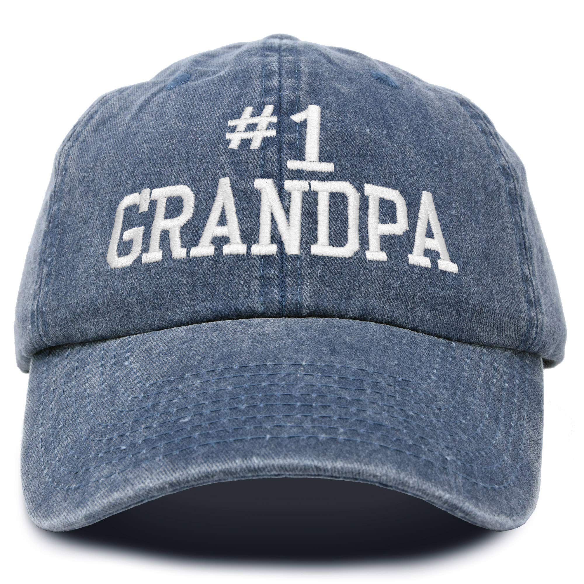 DALIX Number 1 Grandpa Gift Hat Vintage Cap Washed Cotton in Denim Navy Blue