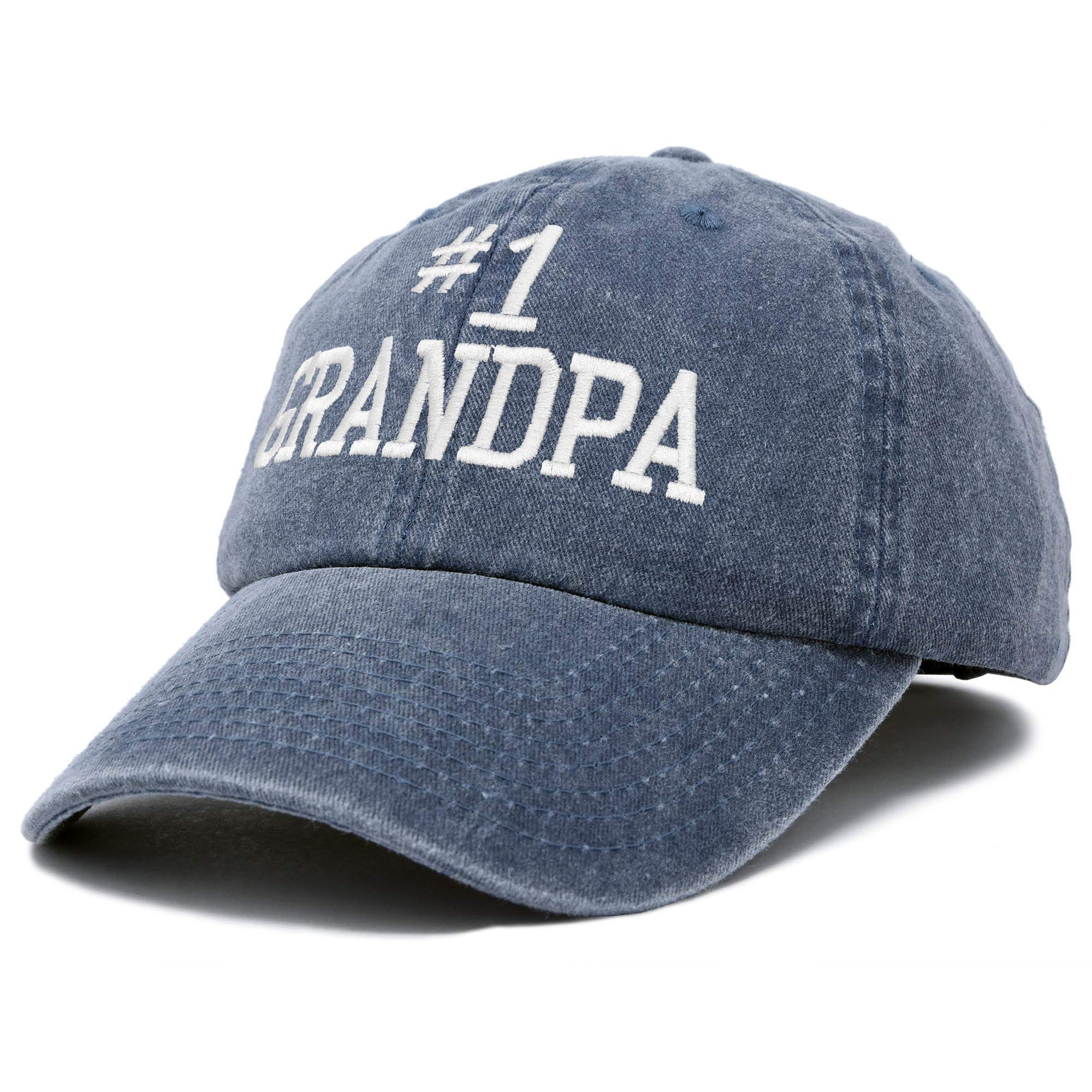 DALIX Number 1 Grandpa Gift Hat Vintage Cap Washed Cotton in Denim Navy Blue
