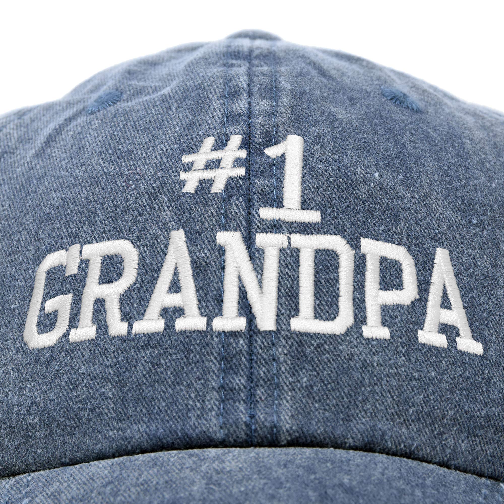 DALIX Number 1 Grandpa Gift Hat Vintage Cap Washed Cotton in Denim Navy Blue