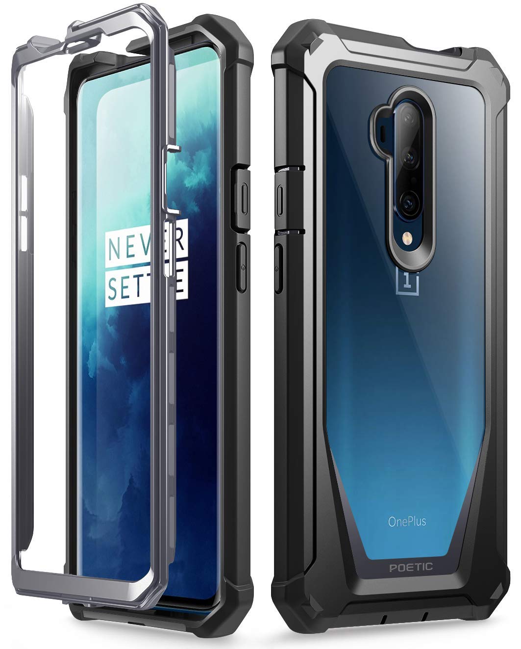 Poetic OnePlus 7 Pro Rugged Clear Case, Full-Body Hybrid Shockproof Bumper Cover, Built-in-Screen Protector, Guardian Series, Case for OnePlus 7 Pro (2019 Release), Black/Clear