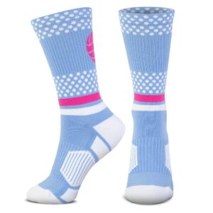 ChalkTalkSPORTS Volleyball Woven Mid-Calf Socks | Tropic Neon | Light Blue & Pink