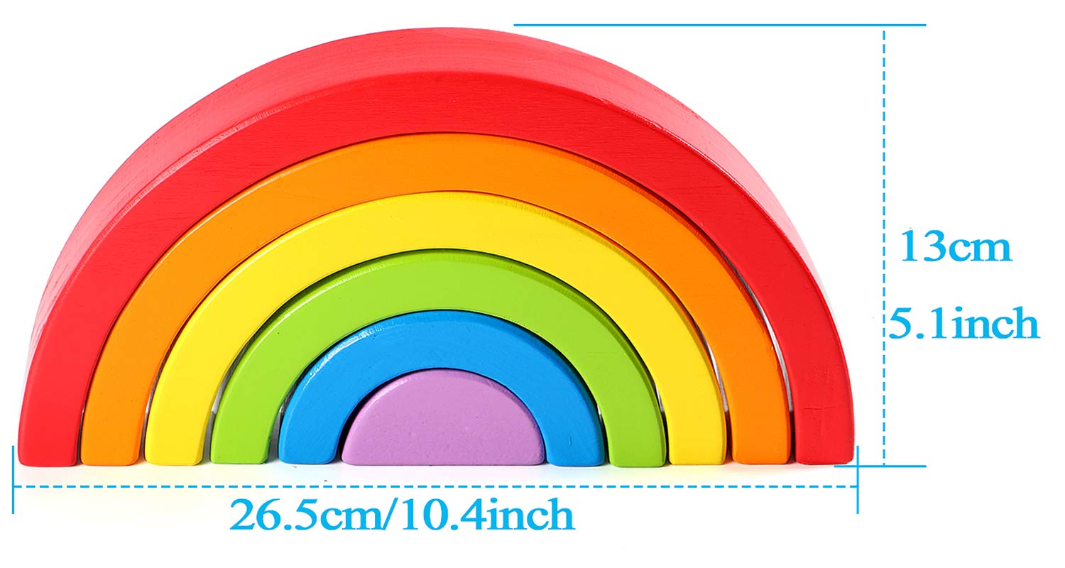 Lewo Wooden Rainbow Stacker Nesting Puzzle Blocks Educational Toys for Kids Baby Toddlers